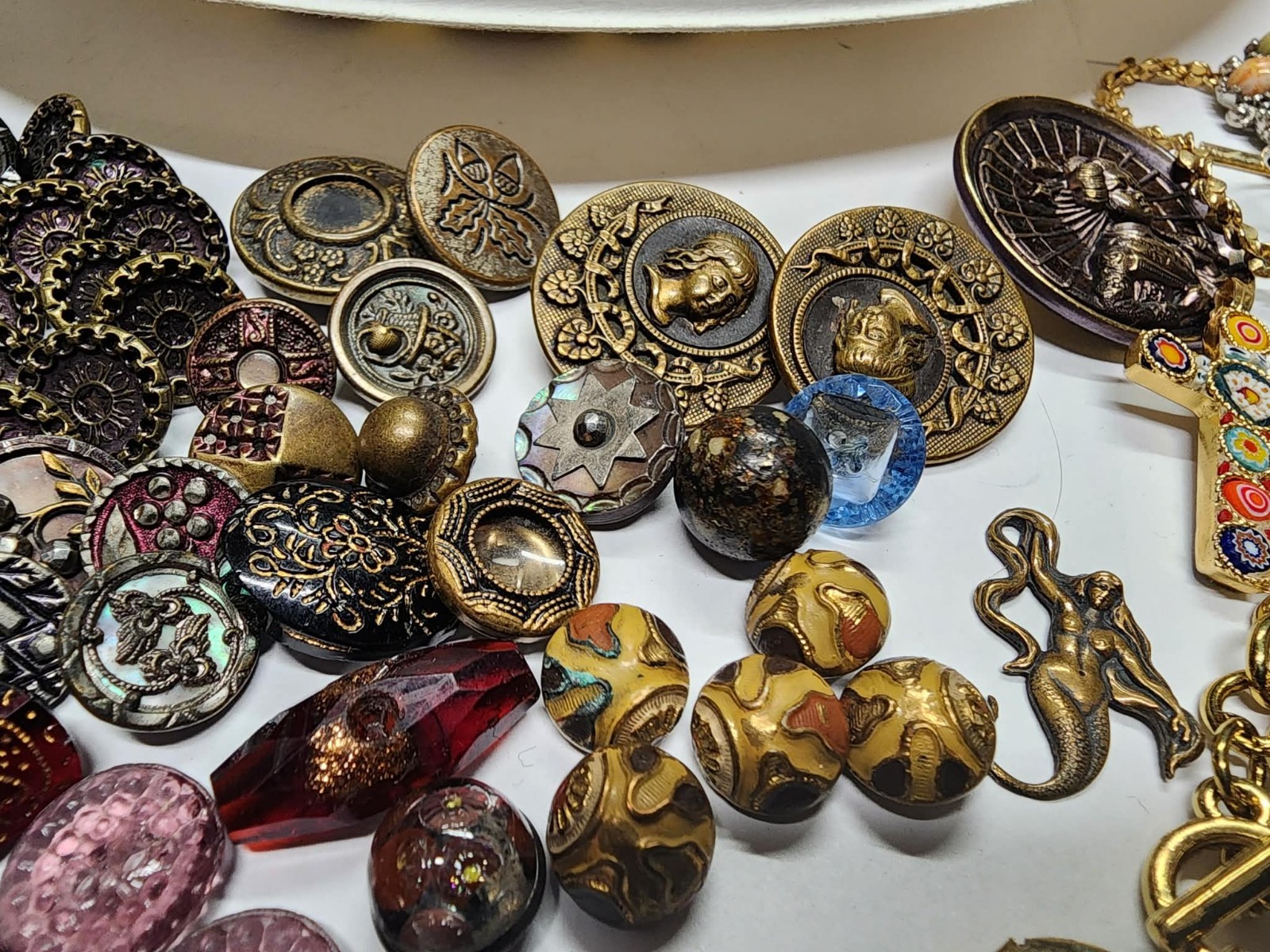 Junk Draw Lot , Antique Buttons , Marbles , Jewelry , Zuni