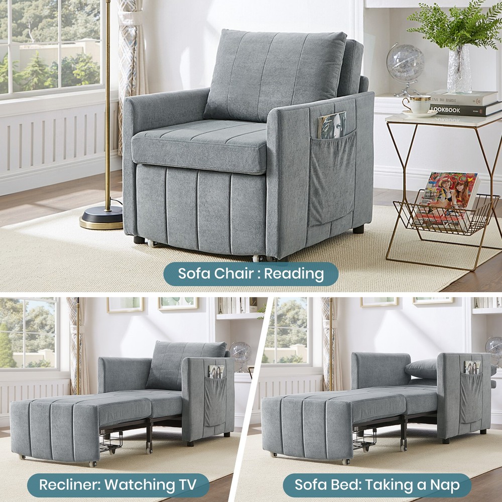 Upholstered Convertible Sleeper Sofa, 31.5" Pull Out Sofa Bed with 5-Position