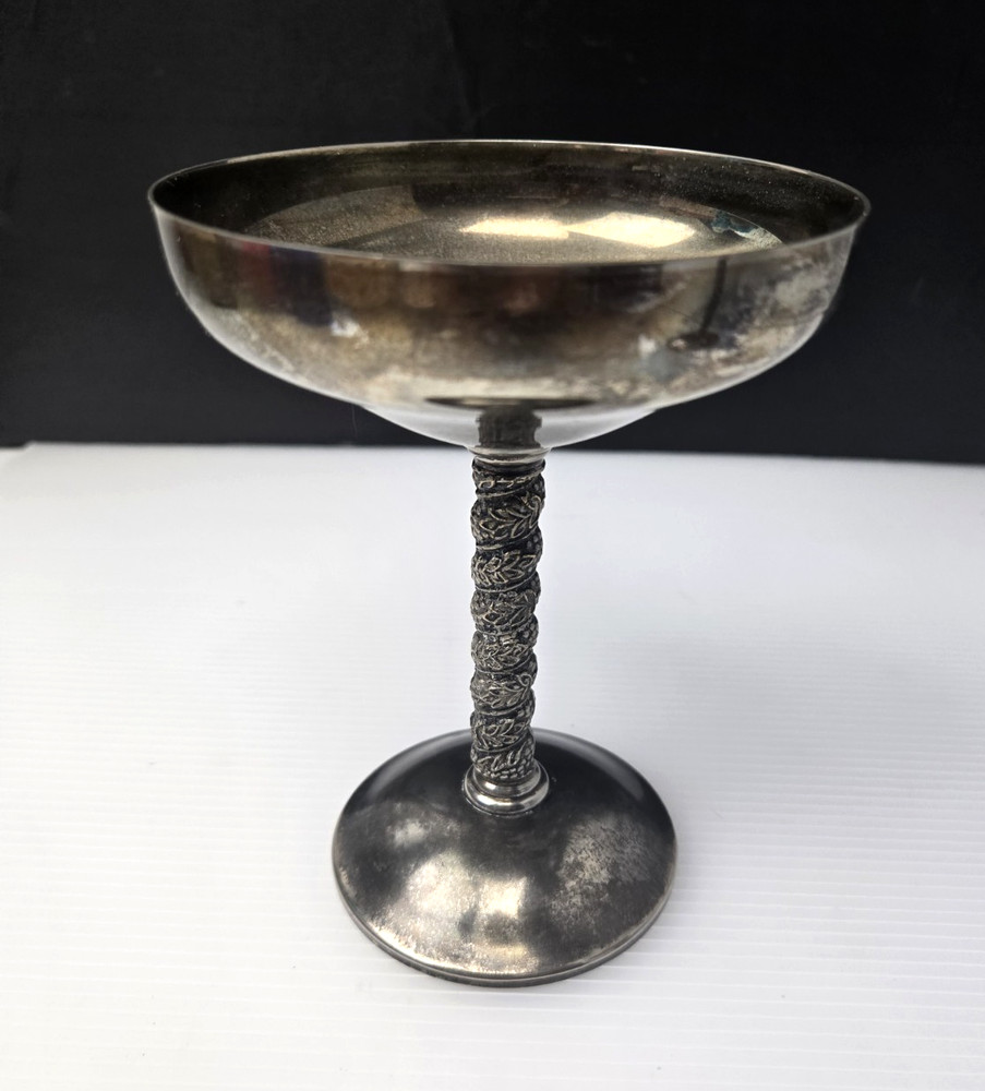 2 Vintage Roma S.L. Champagne Goblets Spain Twisted Grapevine Stem Silver Plate