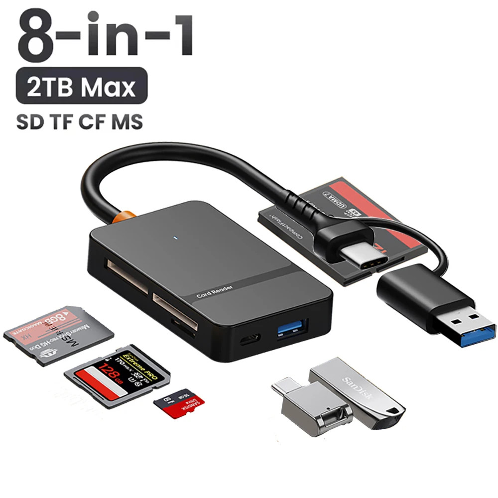 Memory Card Reader, 4In1 USB 3.0 and USB-C to SD Micro SD MS CF Card Reader Ada