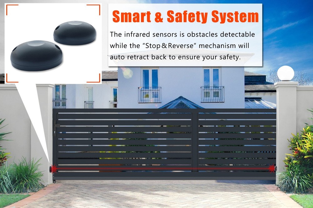 Automatic Sliding Gate Opener 5300lb Rack Driven w/ Remote Controls & IR Sensor