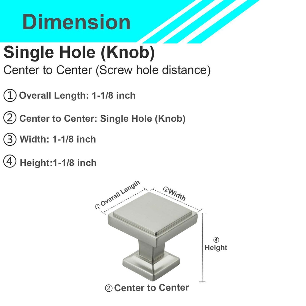 Solid Brushed Nickel Square Cabinet Pulls Knobs Handles Kitchen Bathroom Drawer