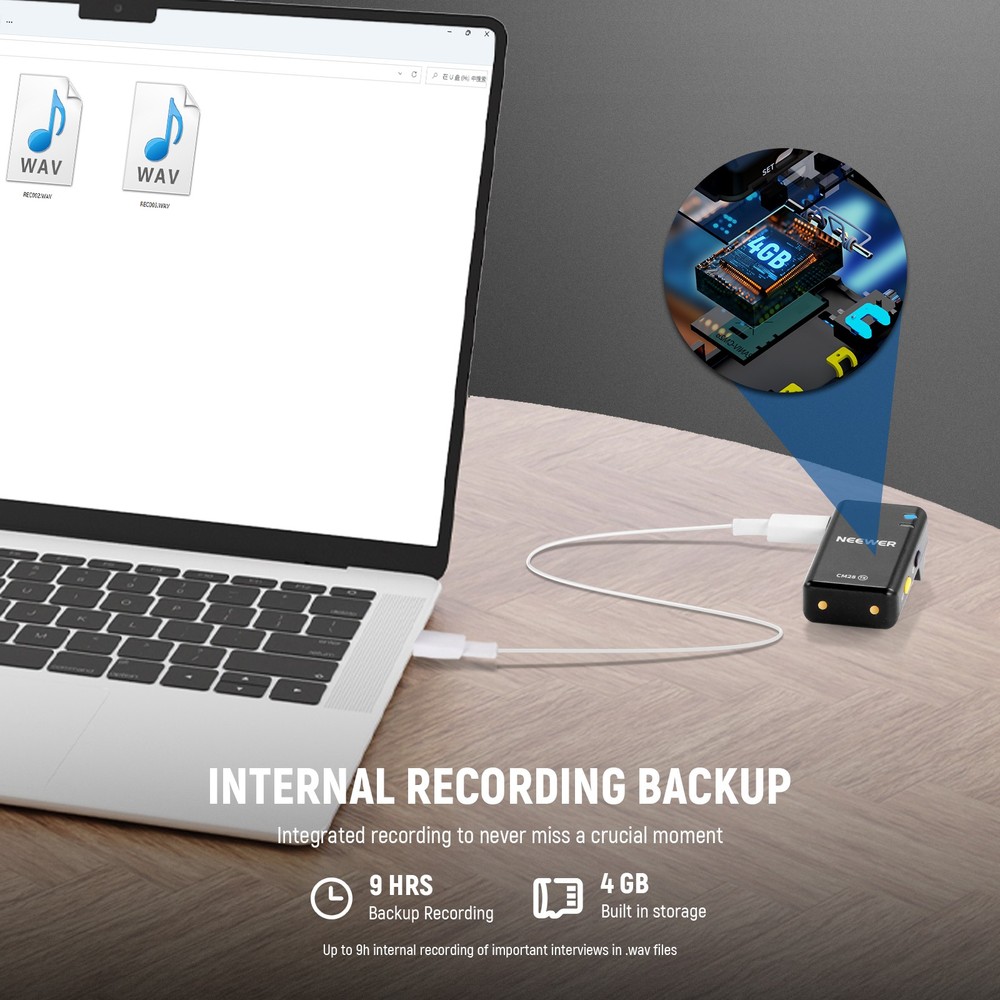 NEEWER CM28D Wireless Mic - 4GB, 9H Playtime, for iPhone/Android/PC