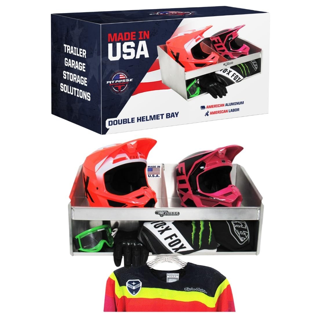 Pit Posse Trailer Cabinet Helmet Bay Double Mount with Shelf- Made in USA