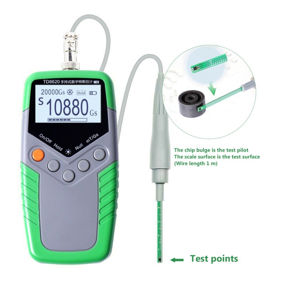 Digital Handheld Teslameter Tester with Resolution 10μT Display Class 2 Accuracy