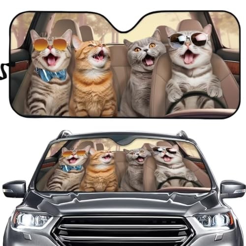 Windshield Sun Shade Foldable Car Front Window Covers for Car Cats Driving