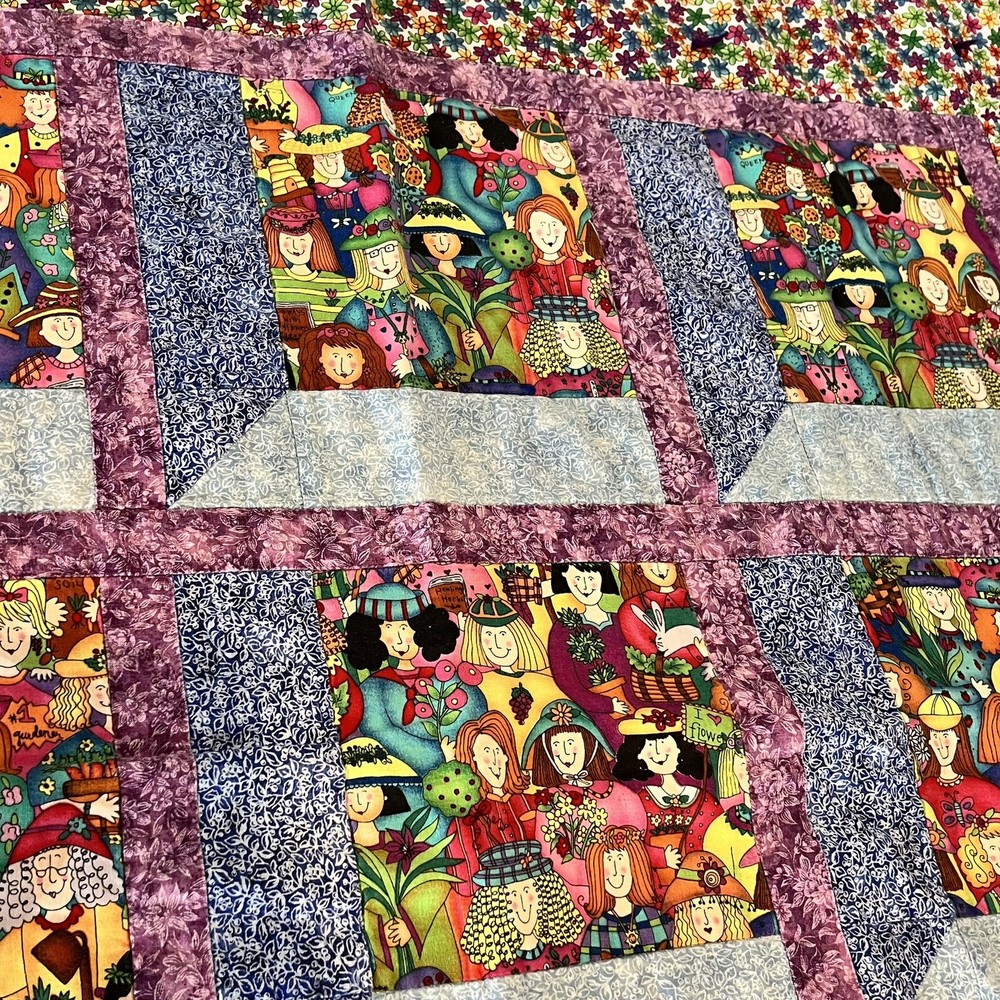 37 X 37 2001 Patchwork Quilt Garden Theme Signed