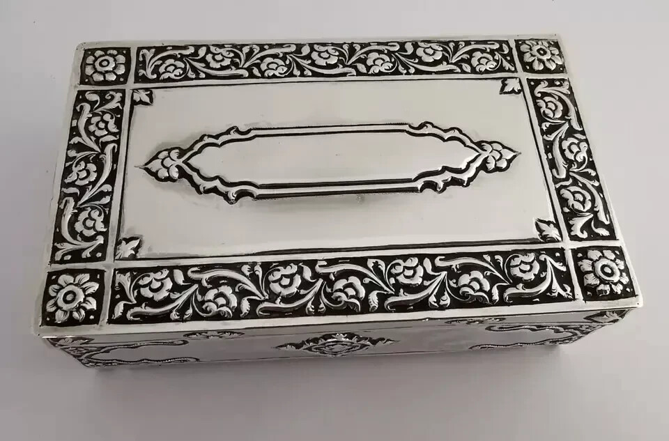 Ornate Solid Silver Table Box - 196g - Masonic Interest