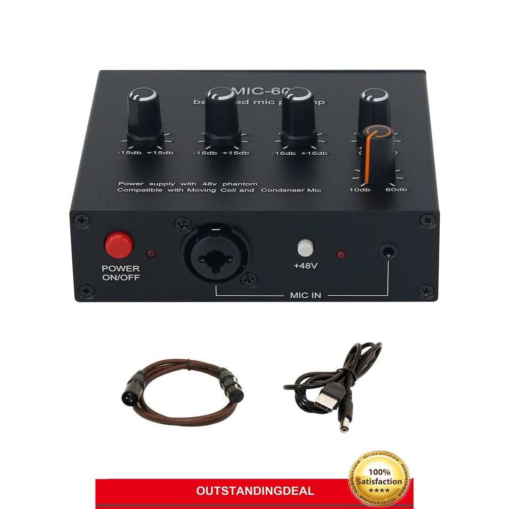 MIC-60 Balanced Mic Preamp Built-in 48V Phantom Power Supply Dynamic Micro Amp