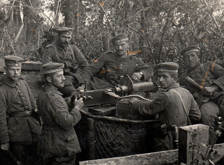 WWI German Soldier Machine Gun Grenade Trench Real Photo Postcard RPPC