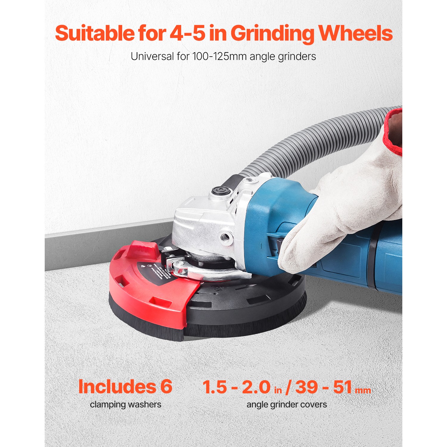 Angle Grinder Dust Shroud 4-5 in with 6 Clamping Washers Connect to Vacuum