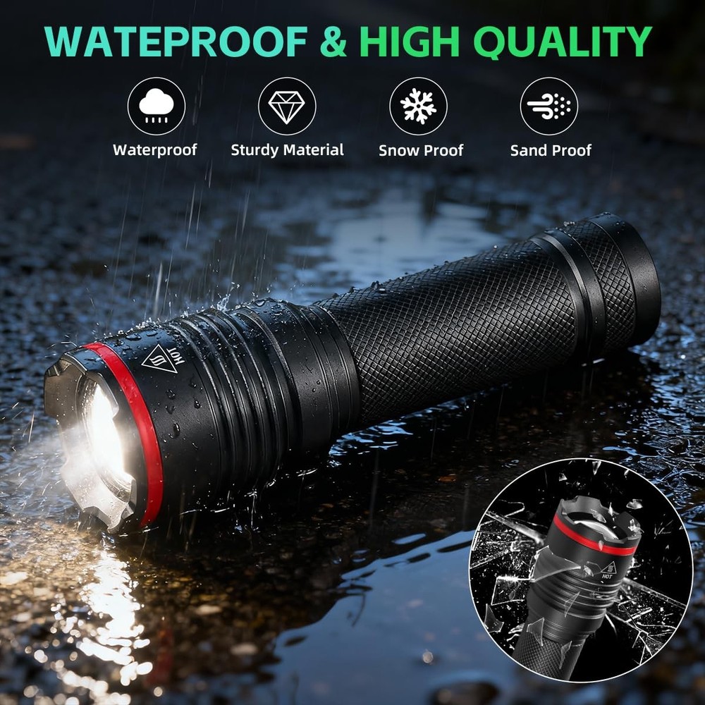 6Pack Rechargeable Flashlights High Lumens, Small Flashlight 6Pack, Black