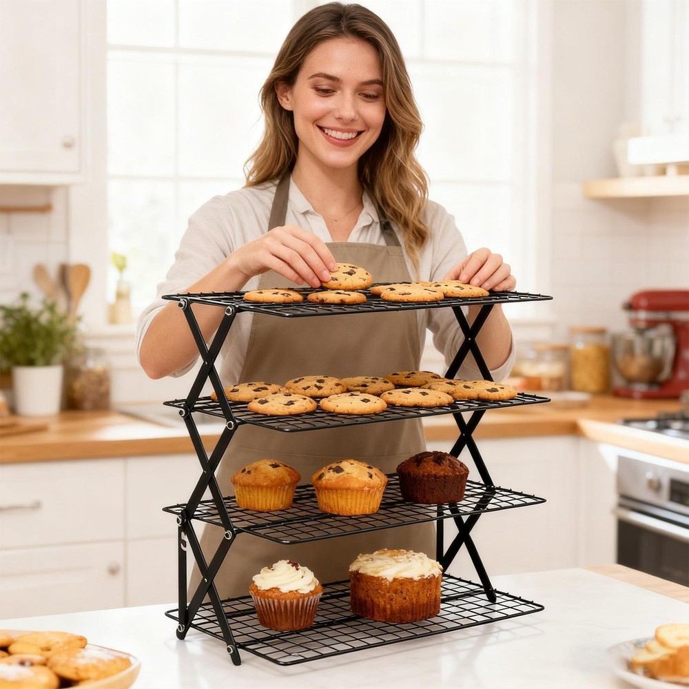 Baking Rack 4-Tier Stackable Foldable Storage Organizer Grill Rack Amicable