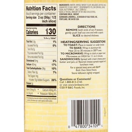 B&M Original Plain Brown Bread, 16 Ounces, 12 Per Case