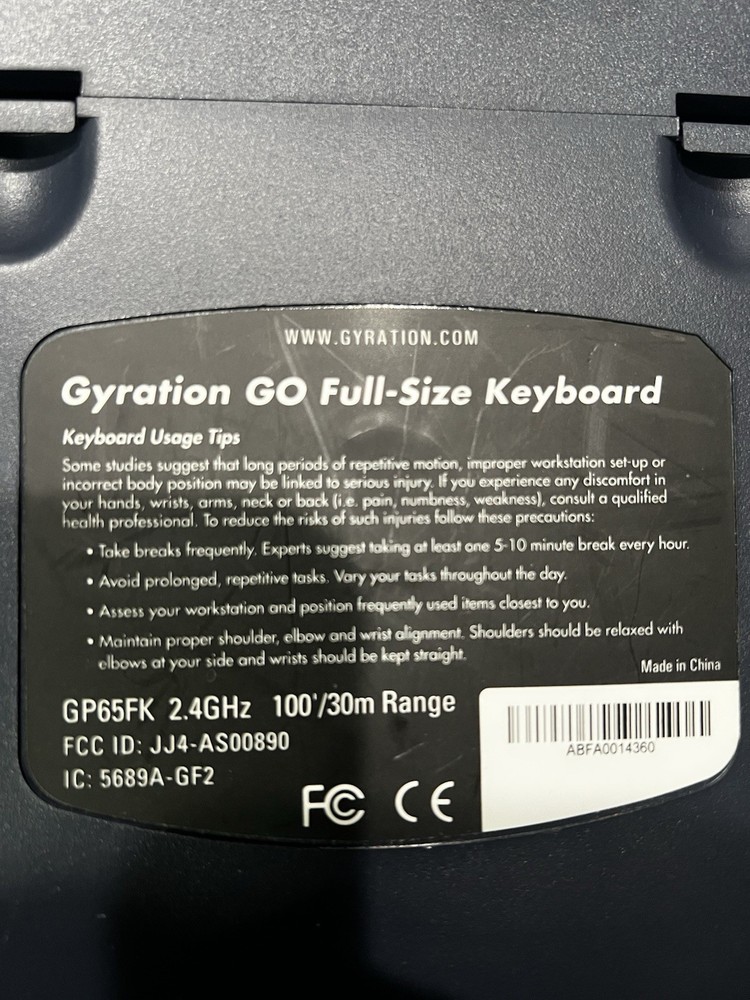 Gyration Mouse GP65M, GP65FK keyboard