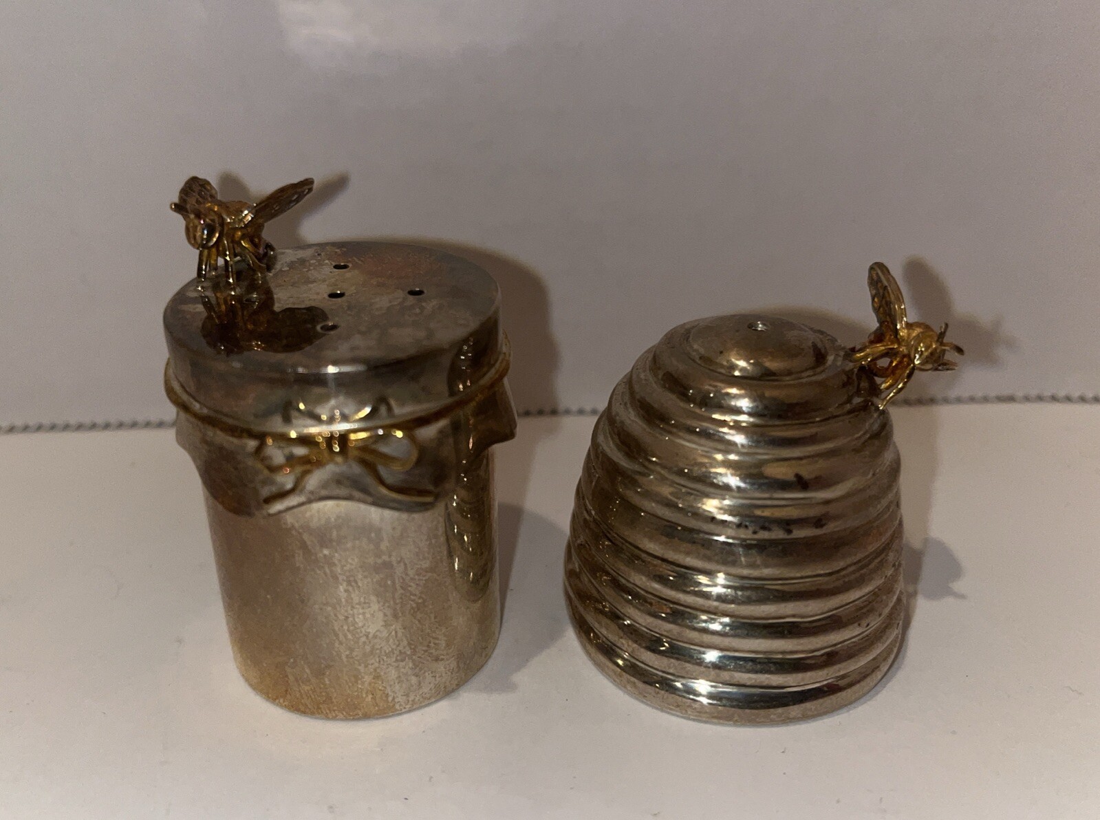 Thistle & Bee Sterling Silver Beehive Salt & Pepper Shakers Rare