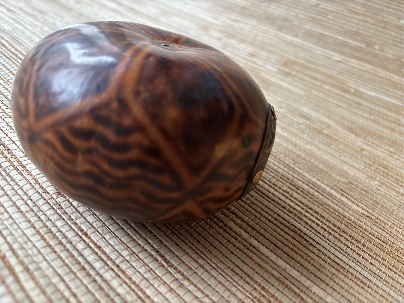 Vtg Galleta (Cookie Shape) Style Yerba Mate Gourd Silver & Gold Ferrule (Ring)