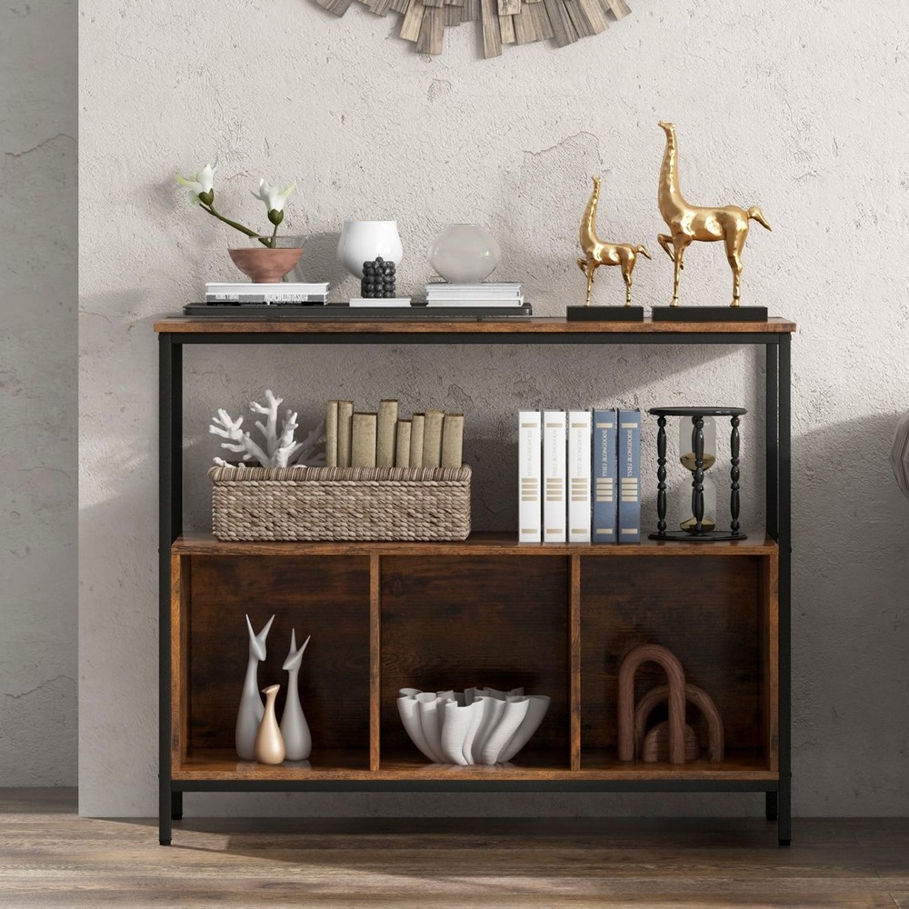 IFANNY Rustic Brown Buffet Cabinet Sideboard w/ Open Shelf & 3 Cubbies