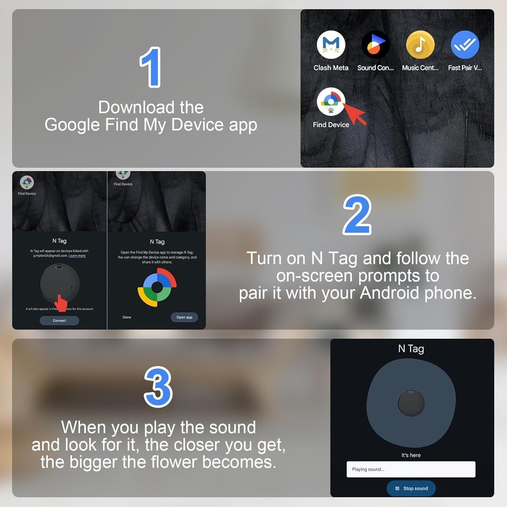 Bluetooth Tracker for Android, 4 Pack Item Finder Work with Google Find My De...