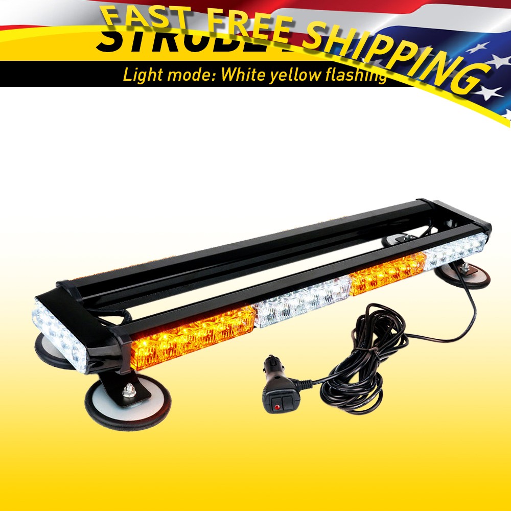 54-LED Amber/White Emergency Bar Side Light Warning Light Rooftop Strobe Double
