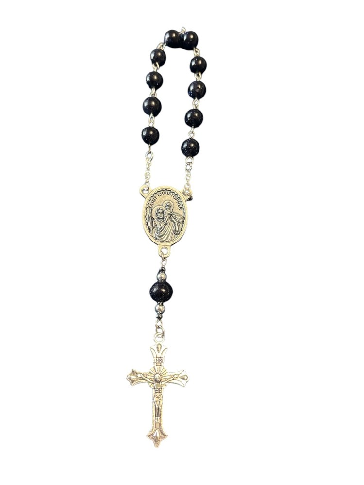 Handmade Blue Stone St. Christopher One Decade Pocket Catholic Rosary