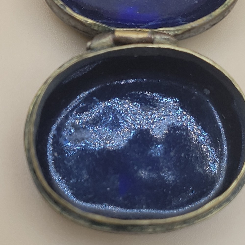 Oval Floral Enamel Snuff Box with Blue Interior