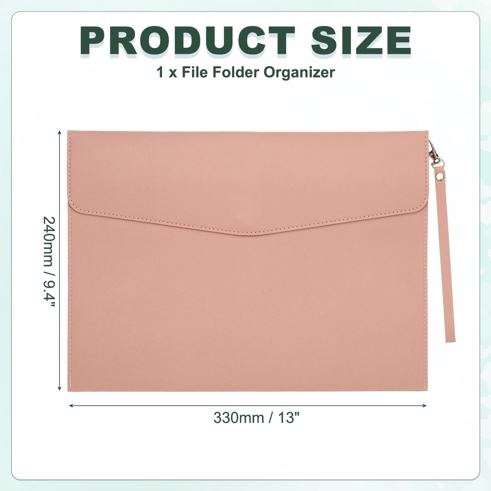 PU Leather A4 File Folder, Document Holder Filing Organizer Style 3, Pink