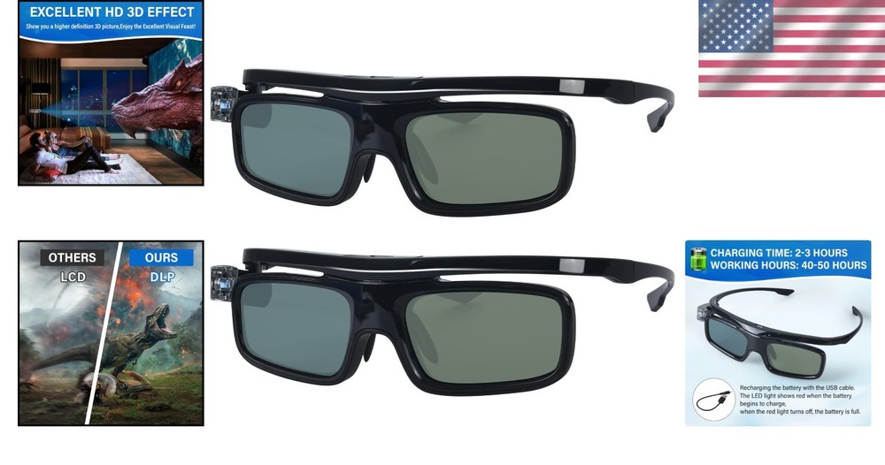 Active Shutter Rechargeable 3D Glasses - HD Experience