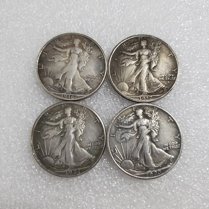 Bulk Lot of 4 1916-1921-S Half Dollar Walking Statue of Liberty Silver Coin