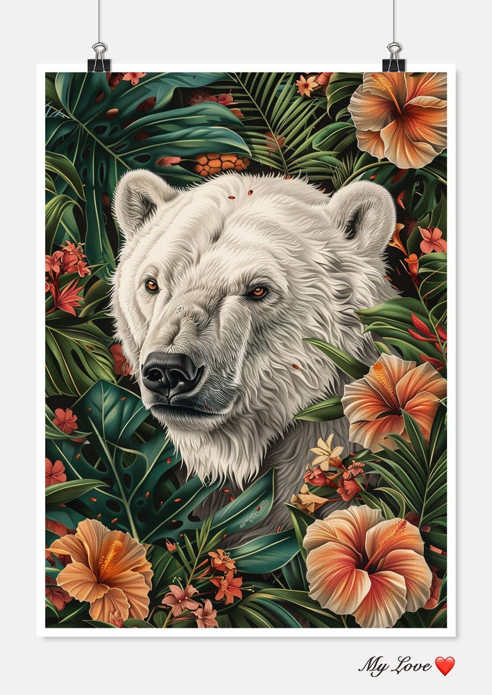 Polar Bear Face Flowers Chart Counted Cross Stitch Patterns Needlework DMC Color