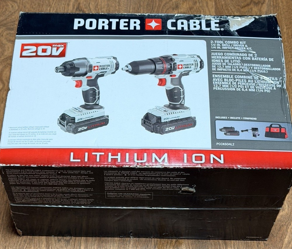 PORTER-CABLE PCCK604L2 20V Max Lithium Ion 2-Tool Drill/Impact Driver Combo Kit