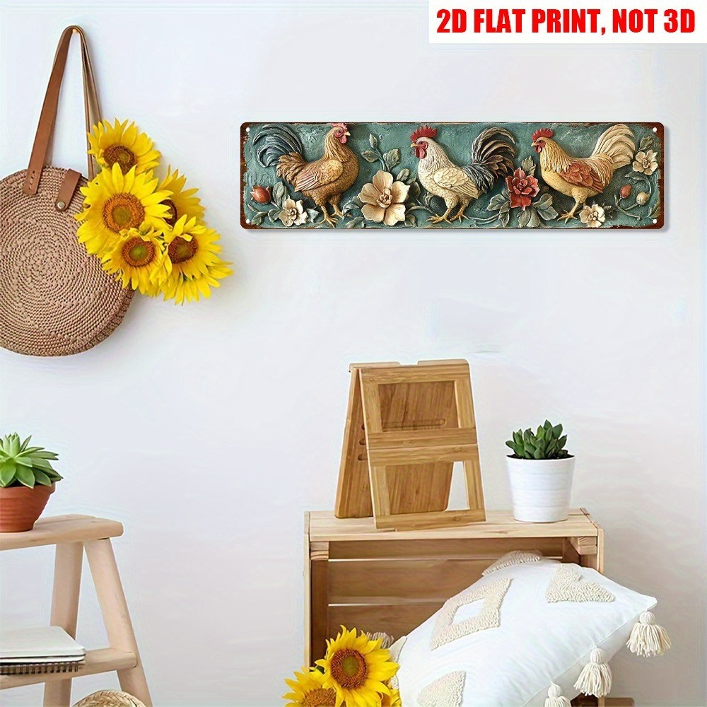 Retro Rooster Metal Sign Farmhouse Plaque Home Decor Rural Chicken Coop Wall Art