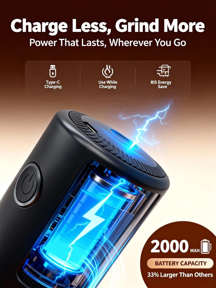 Portable Electric Burr Coffee Grinder - Grind While Charging - Visual Bean Hoppe