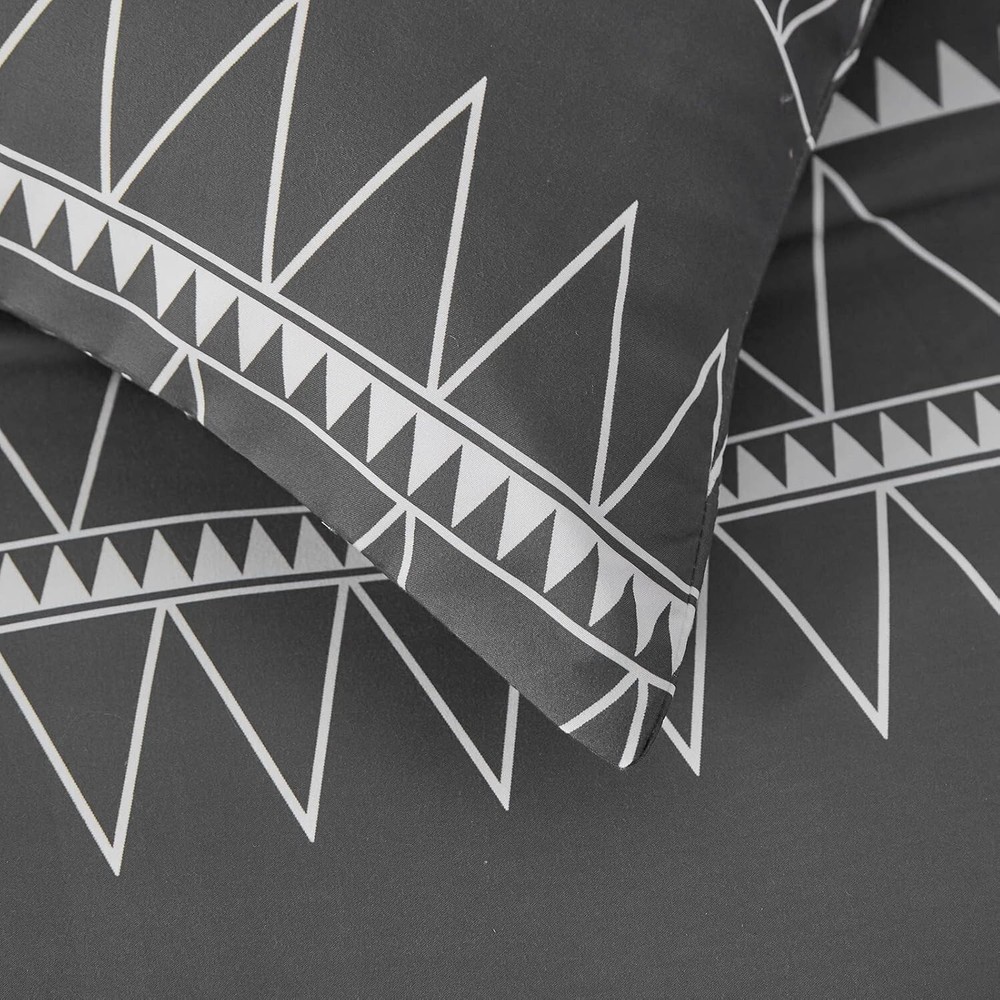 WONGS BEDDING Dark Gray Comforter Set Queen King Reversible Boho Triangle