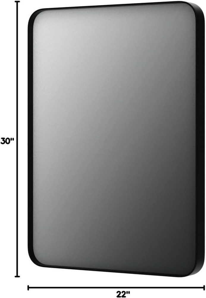 Matte Black Rounded Rectangle Bathroom Mirror, 22x30 Inch, Anti-Rust, Versatile