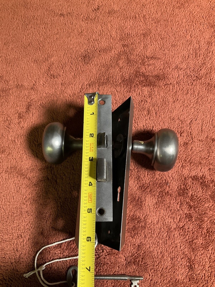 Antique Steel Mortise Door Lockset, 2 Plates, 1 Key, 2 Knobs