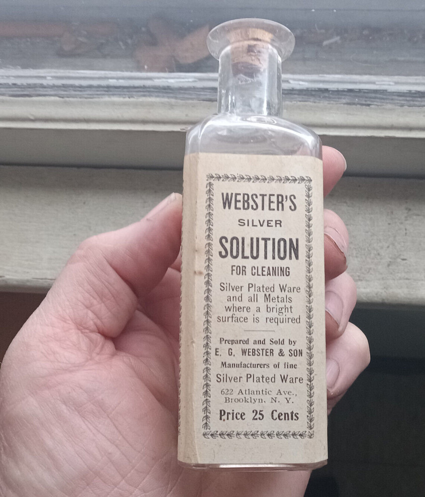 WEBSTER'S SILVER SOLUTION BROOKLYN,NY LABELED 1890s HAND BLOWN BOTTLE