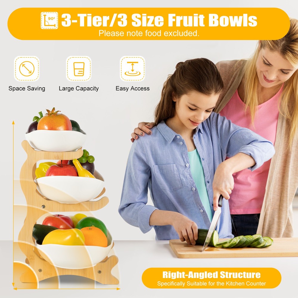 3 Layers Kitchen Fruit Tray White Storage Rack Vegetable Snack Candy Rack Holder