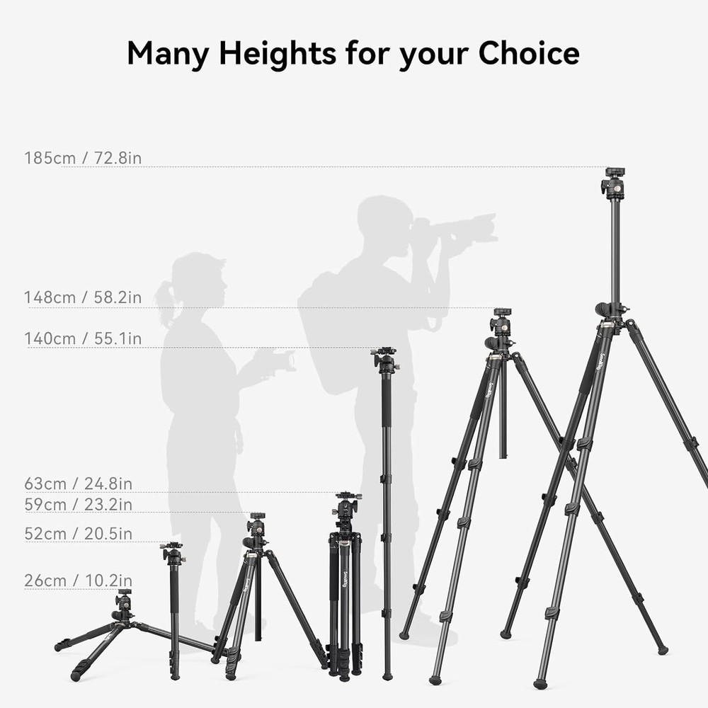 SmallRig 73" Camera Tripod,360° Rotation Center Column Horizontal Tripod Monopod