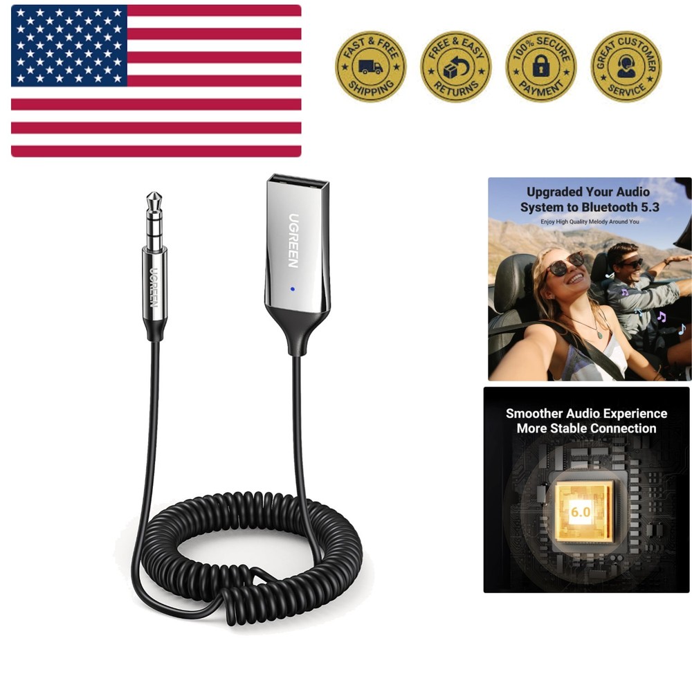 Aux to Bluetooth 6.0 Adapter 3.5mm Bluetooth Receiver for Car USB 2.0 to 3.5m...