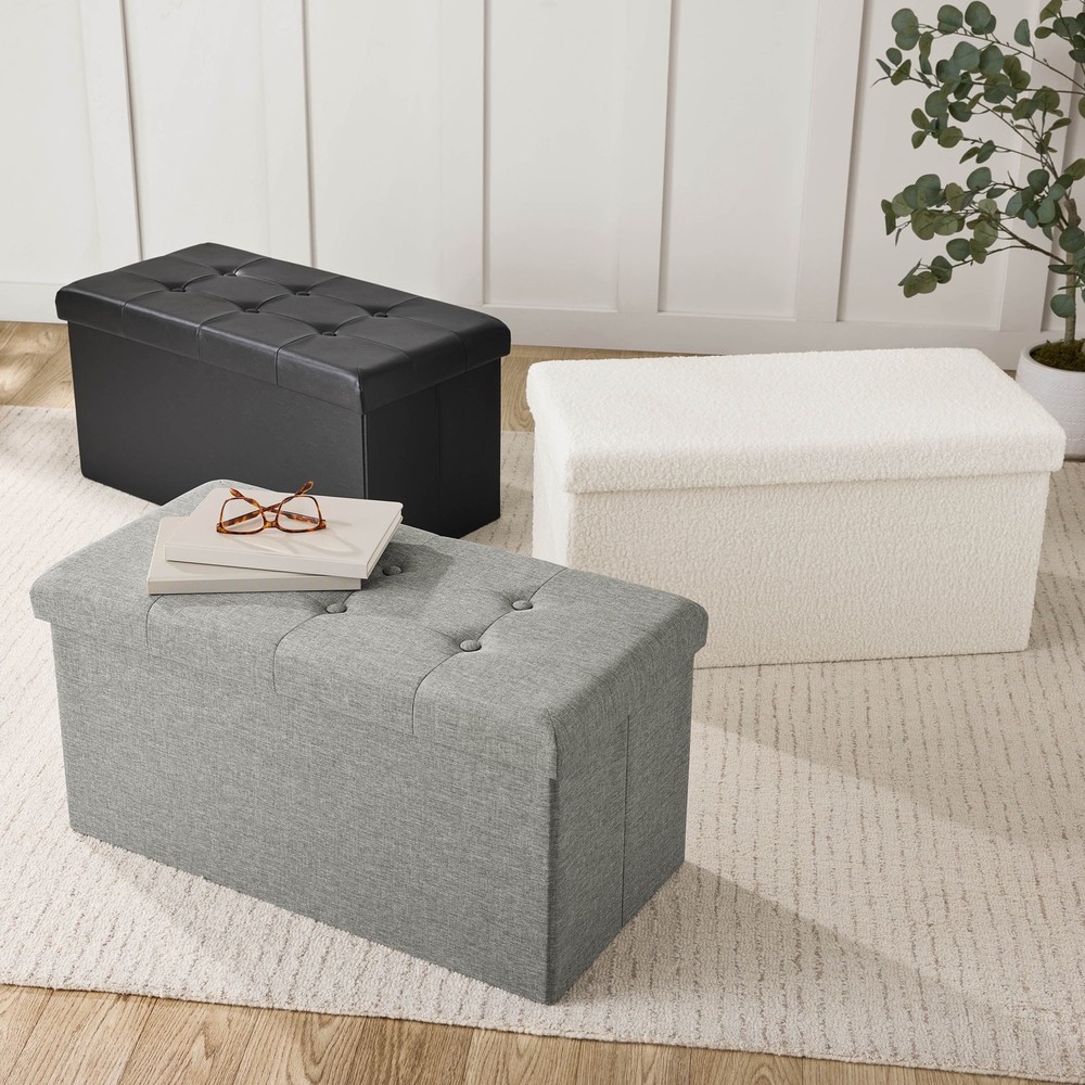 30" Collapsible Storage Ottoman Cream