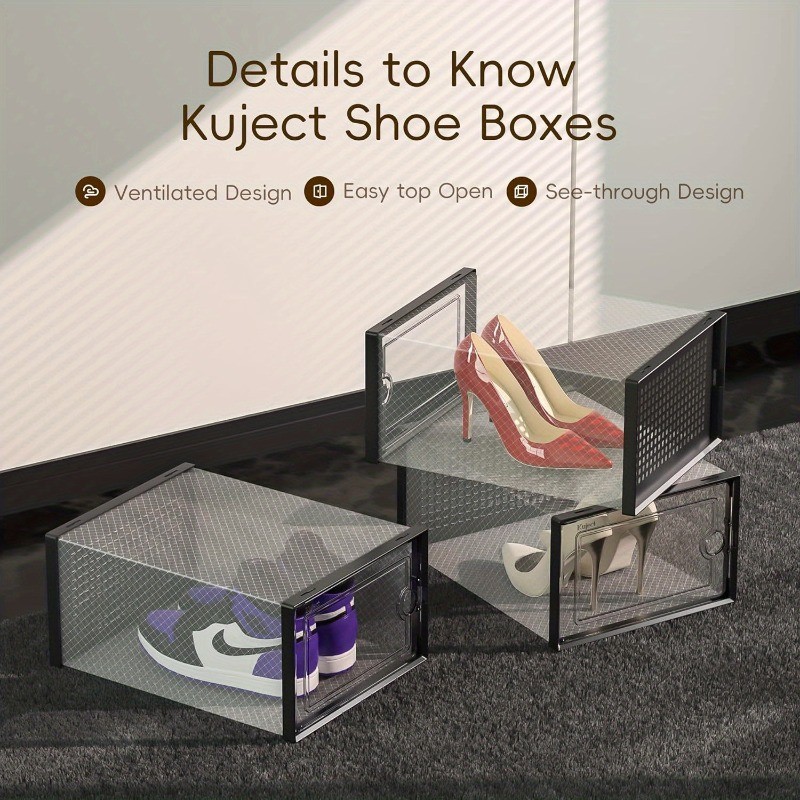 6/12 Pack XL Clear Drop Side Shoe Boxes Stackable Sneaker Storage Display Case