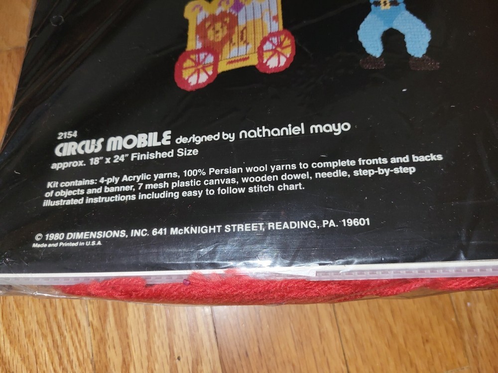 Vintage ‘80 Dimensions Circus Mobile Kit Craft Plastic Canvas Needlepoint