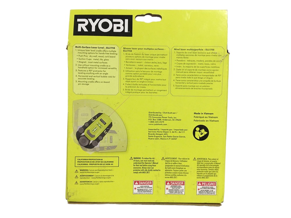 Ryobi ELL1750 Multi Surface Laser Level 20' Laser Range