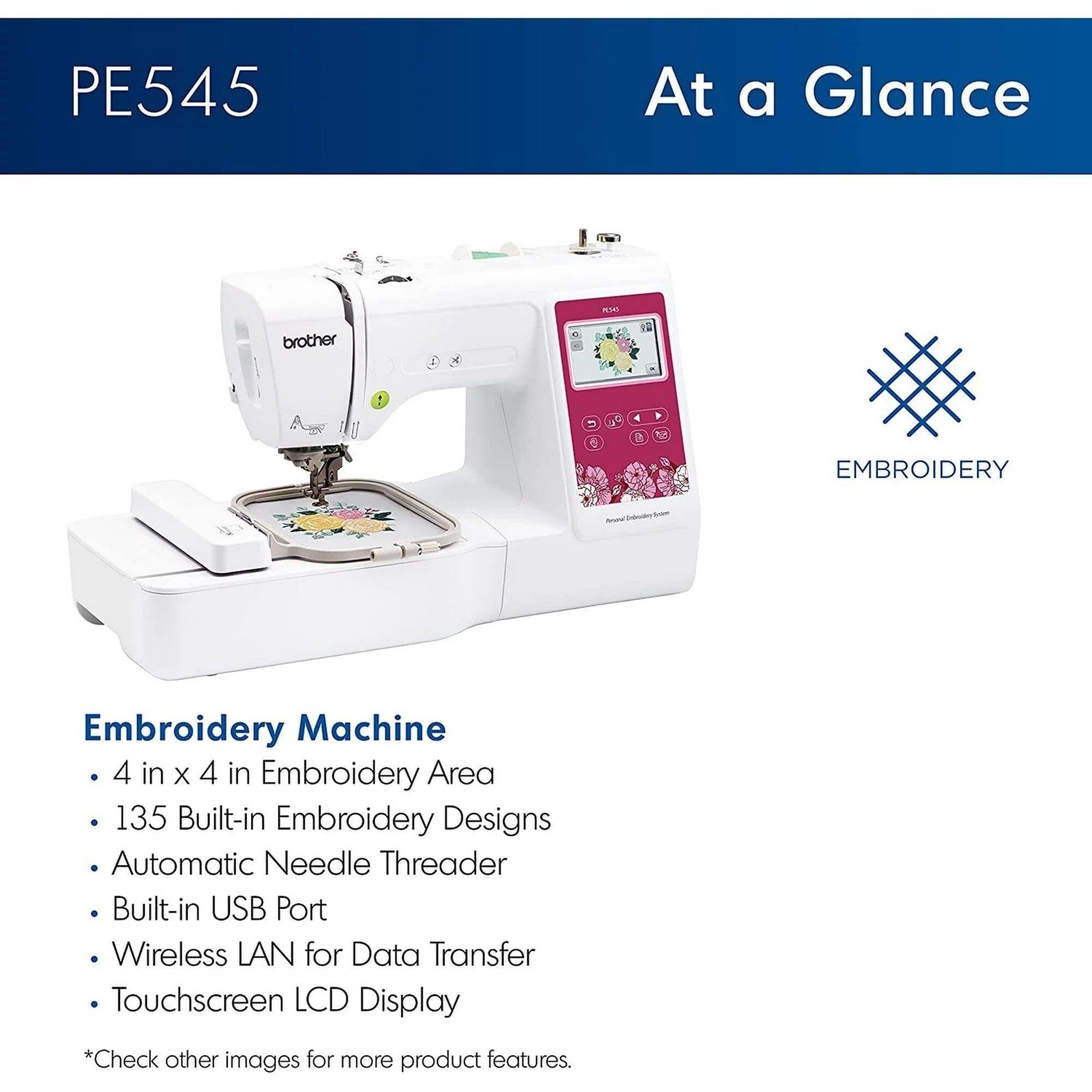 Brother PE545 Embroidery Machine with Hoops & Embroidery Threads