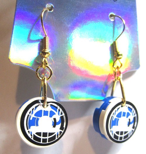 LEGO Loop 2x2 Round Tile Earrings - Blue and Black Pattern - (2 Pieces)