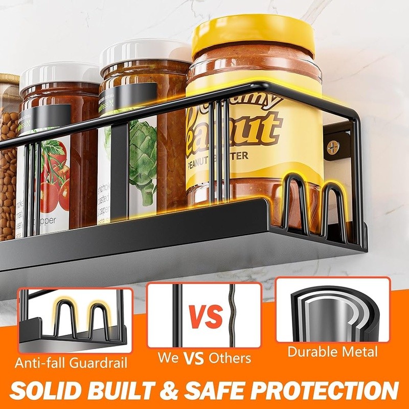 Durable Spice Rack Organizer Kitchen Storage Easy Install Rust Resistant Metal