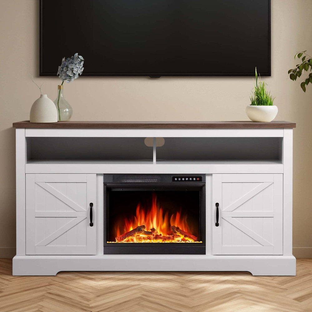 60'' Electric Fireplace Mantel，Remote Control, Adjustable LED Flame