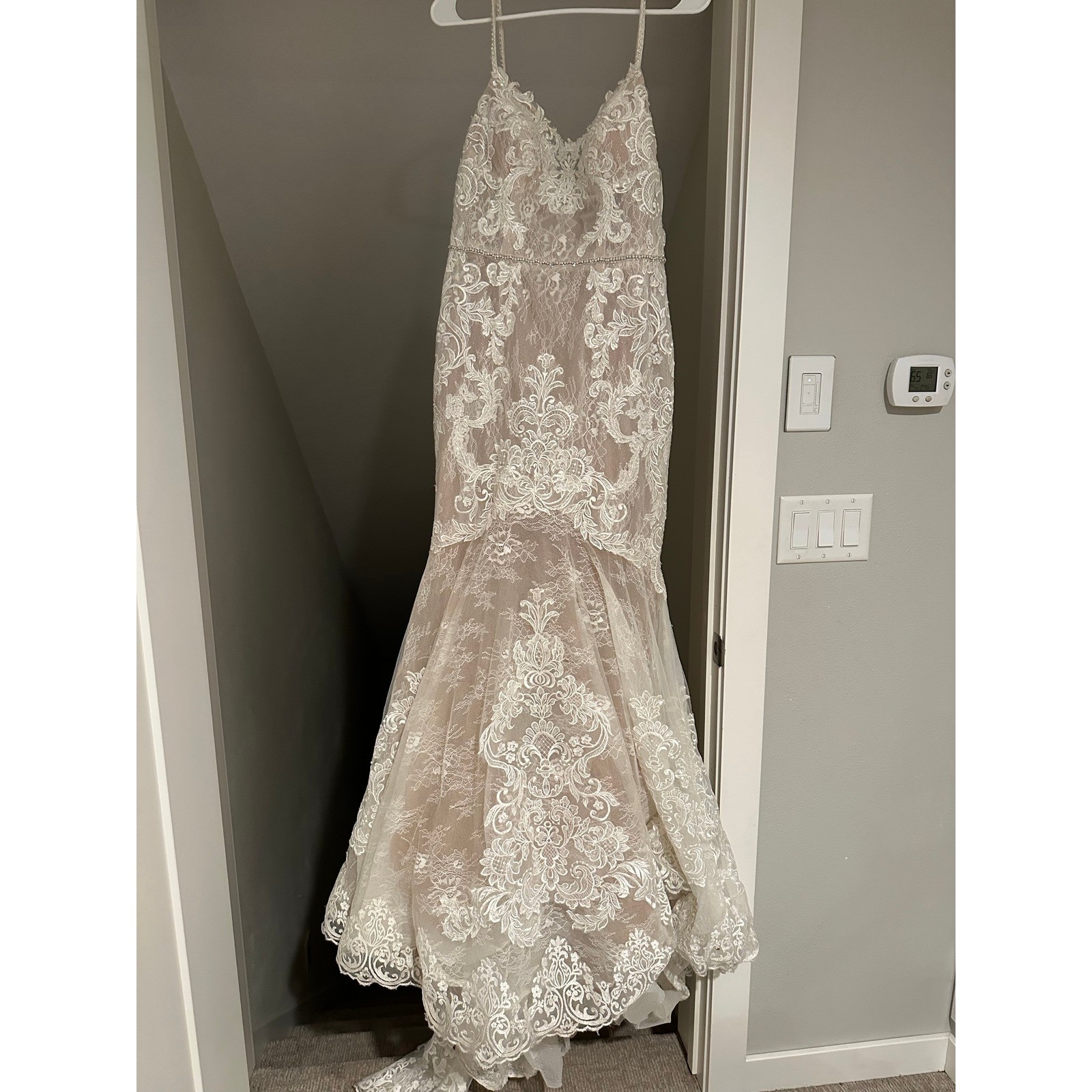 Galina Signature SWG824 Ivory Nude Lace Mermaid Wedding Dress Glitter Tulle