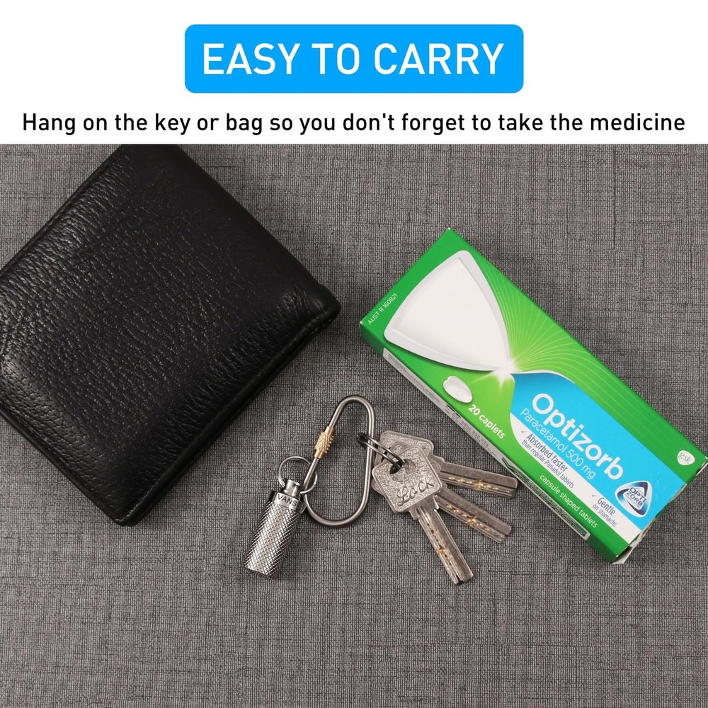 VANSU Titanium Waterproof Keychain Pill Holder 2 pack, Silver-2 Pack